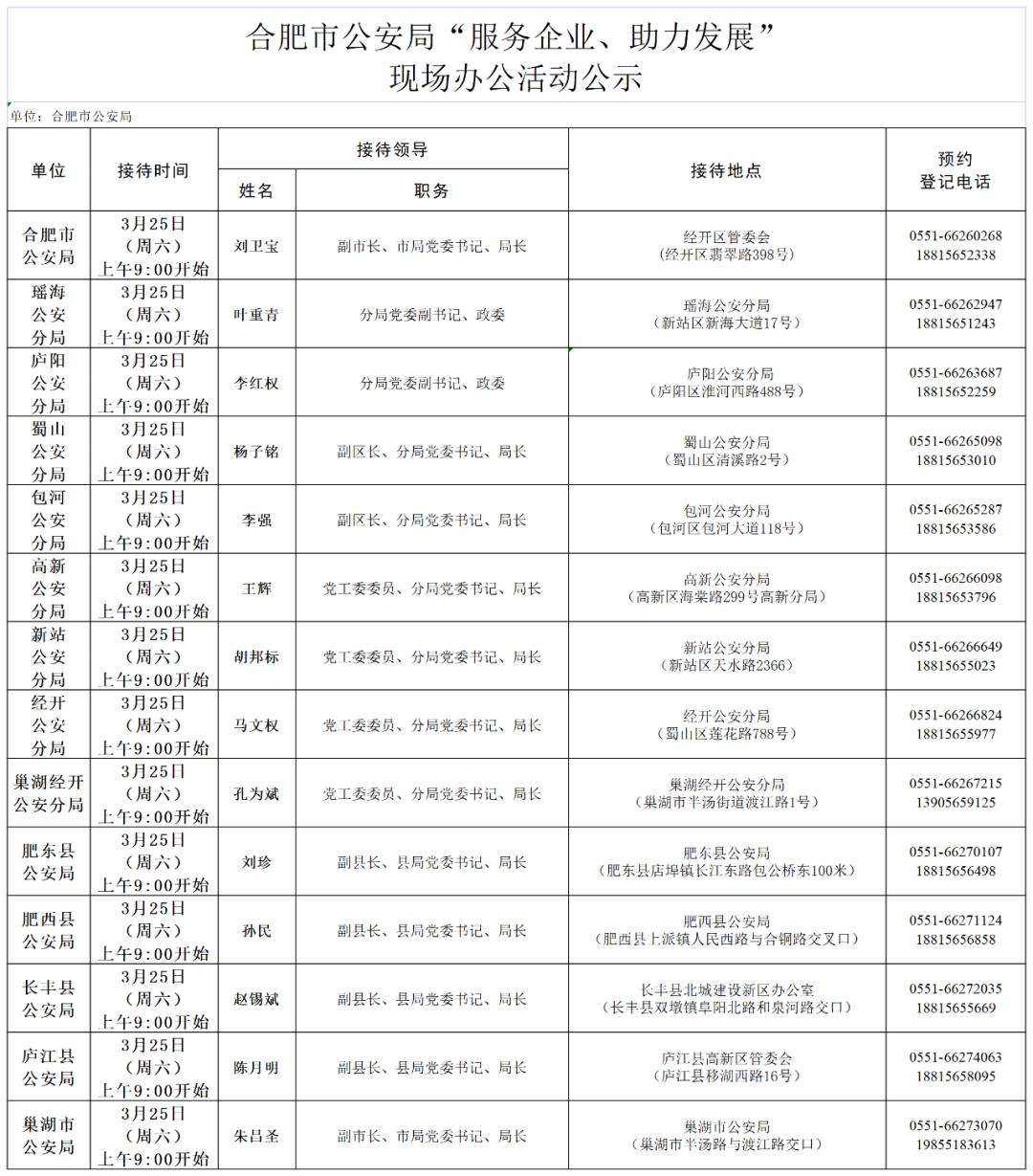 合肥市公安局深化警务改革，打造平安合肥，强化为民服务新举措公示